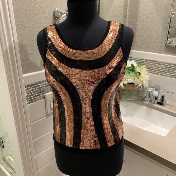 Sequence in Italy Tops - Copper and Black Sequined Tank